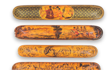 Four Qajar lacquer penboxes (qalamdans) Persia, 19th Century (4)
