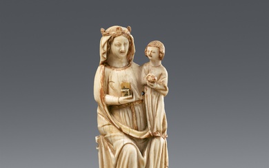 France second half 14th century - A French carved ivory figure of the Virgin enthroned, second half 14th century