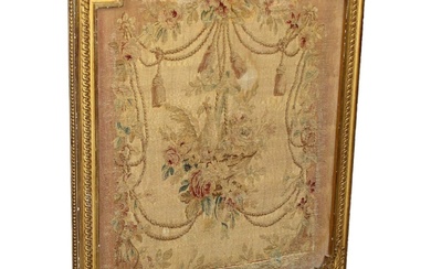 French Louis XVI gilt wood fire screen with needlepoint