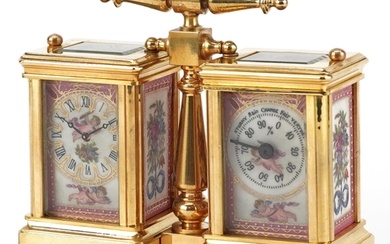 French brass cased clock barometer timepiece having Sevres t...