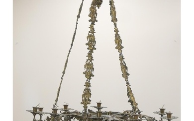 French gilt brass ten branch chandelier, late 19th/early 20t...