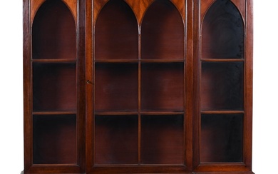 GEORGE III STYLE INLAID MAHOGANY BREAKFRONT BOOKCASE 123 1/2 x 52 x 19 1/2 in. (313.7 x 132.1 x 49.5 cm.)