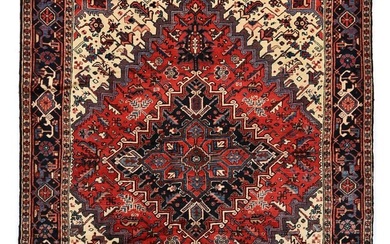 Geometric Hand-Knotted Vintage 7X10 Serapi Heriz Oriental Rug Dining Room Carpet