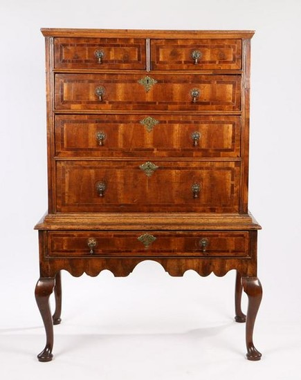 George II walnut chest on stand, the rectangular top
