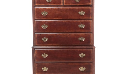 George III Style Cherrywood and Cross-Banded Chest-on-Chest Dresser