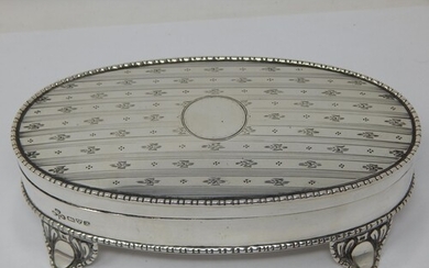 George V Silver Jewellery Box of Oval Form with Engine Turne...