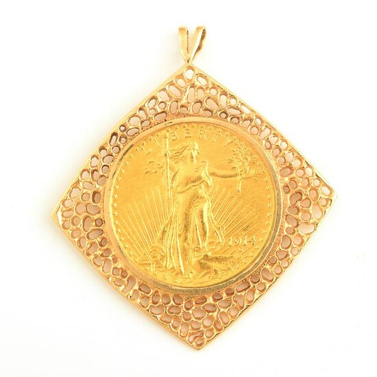 Gold Coin, 14k Yellow Gold Pendant.