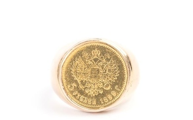Gold Coin, 14k Yellow Gold Ring.