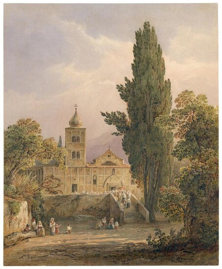 Gragnano bei Neapel, Ansicht der Kirche Santa Maria Assunta am Castello Gragnano, mit einer die Kirche verlassenden Prozession.
