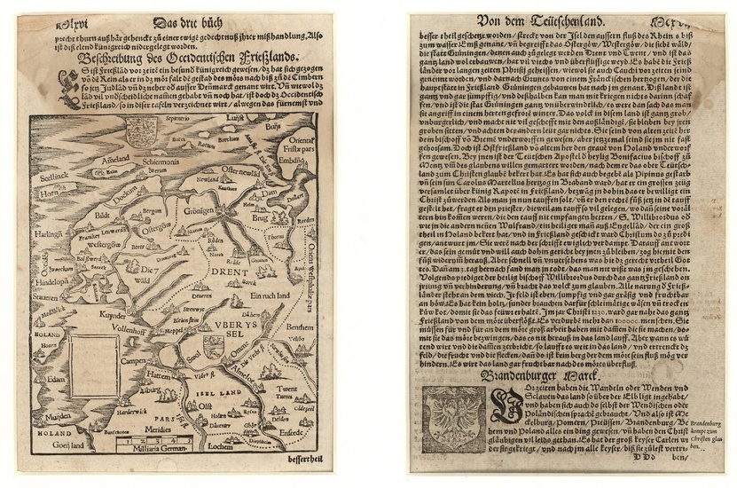 [Groningue et Frise]. "Beschreibung des Occidentischen Frieslands". Carte des provinces septentrionales gravée sur bois, 19,5x16,5...