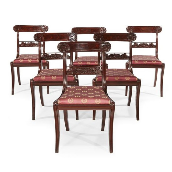 Group of six Classical carved mahogany side chairs