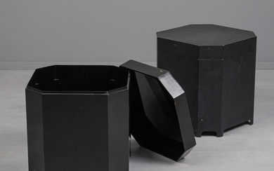 Gunther Lambert, two side tables/chests, plywood, lacquered, Germany (2).
