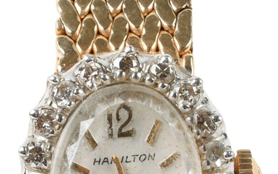 HAMILTON 14K YELLOW GOLD AND DIAMOND LADIES' COCKTAIL WATCH