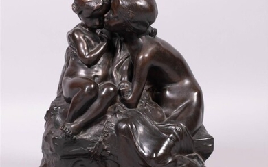 HENRI PERNOT (FRENCH, 1859-1937), BRONZE GROUP OF CHILDREN KISSING
