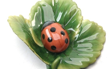 Herend Natural "Ladybug on a Leaf" Porcelain Figurine