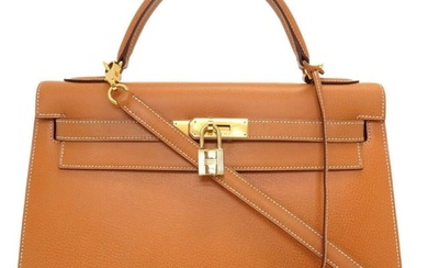 Hermes Kelly 32 Outer Sewing Vash Natural # H Engraved Handbag Bag Brown 0059 HERMES