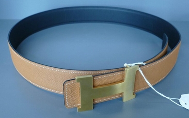 Hermes golden metal belt model Constance in brown box leather and epson clémence