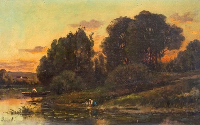 Hippolyte Camille DELPY (1842-1910) Bord de rivière Huile sur toile Signé en bas à gauche:...