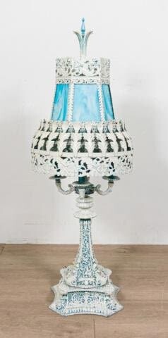Hollywood Regency Table Lamp With Blue Glass