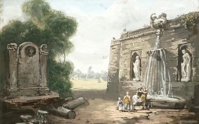 Hubert Robert Fountain with Ruins Gouache