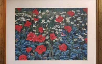 JAMIE SIMPSON, 'The Poppie Field', pastel on paper, 31cm...