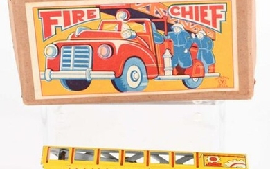 JAPAN TIN FRICTION FIRE CHIEF TRUCK w/ BOX