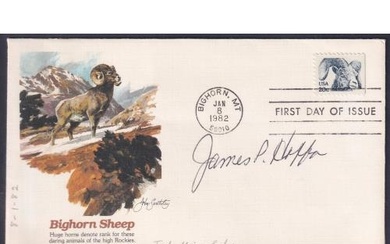 James P Hoffa signed 1982 Big Horn Sheep FDC with a fine and...