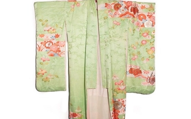 Japanese 1950s vintage handwoven silk satin Kimono