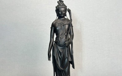 Japanese Bronze Standing Kannon with lotus, Meiji Period