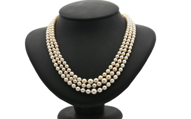 Jewellery Necklace NECKLACE, 3-rows, cultured pearls, graduated approx. 2,8-7,10 m...