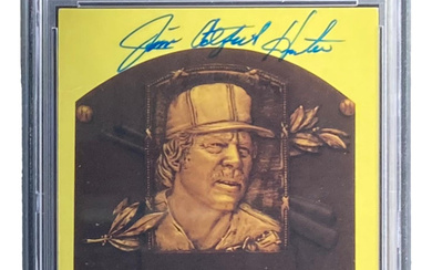 Jim "Catfish" Hunter Signed Hall of Fame Plaque Postcard (PSA)
