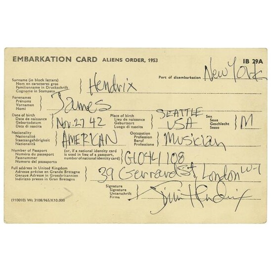 Jimi Hendrix 1968 Document Signed