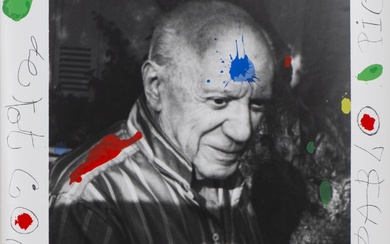 Joan MIRO (1893-1983) "Hommage à Picasso", sérigraphie et photographie sur papier tissé. Epreuve d'essai, tirage hors commerce
