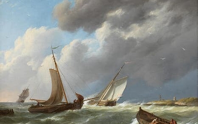 Johannes Hermanus Koekkoek, 1778 Veere – 1851 Amsterdam, AUFGERAUHTE SEE MIT FISCHERBOOTEN