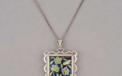 A chain and pendant made of 900-silver with polychrome enamelled floral motifs, Vienna, after May 1922