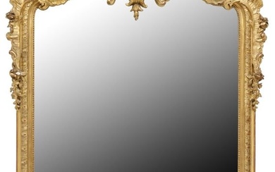 LARGE FRENCH LOUIS XV STYLE GILTWOOD MIRROR, 67" X 45"
