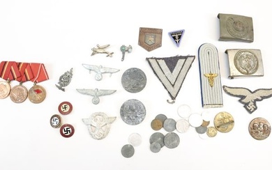 LOT OF WWI AND WWII GERMAN BADGES, BUCKLES AND MORE