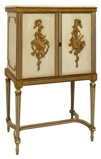 LOUIS XVI STYLE MARBLE-TOP PAINTED BAR CABINET