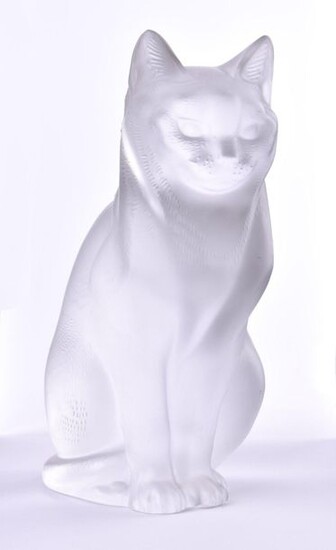 Lalique Kristall-Katze | Lalique crystal-cat,Modelnummer 11603, unterm Stand signiert, H: 21,5 cm_x000D_