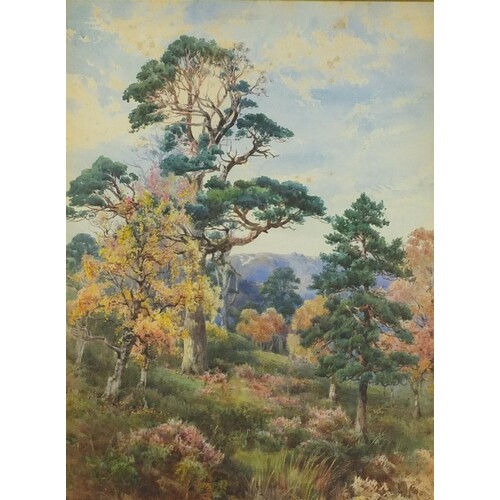 Landscape with trees, 19th century watercolour, part label v...