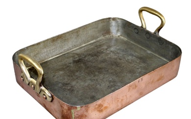 Large French Dehillerin Paris copper roasting pan with brass handles