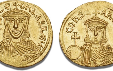 Leo V the Armenian with Constantine, 813–820, Constantinople, Solidus, crowned Leo holding...