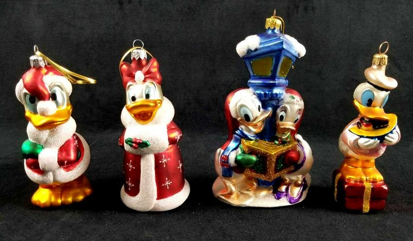 Lot of 4 Vintage Glass Donald Daisy Duck Christmas