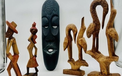 Lot of 5 African and Asian Wood Carved Figures