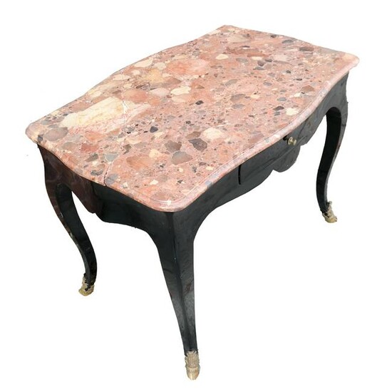 Louis XV-Style Lacquer & Marble Center Table