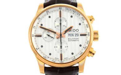MIDO - a rose gold PVD-treated stainless steel Multifort chronograph wrist watch, 44mm.