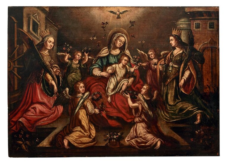 Madonna mit den heiligen Katharina und Barbara, Alpenländisch, 18. Jh.