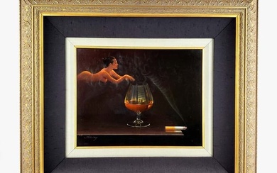 Magnificent Still Life Oil on Canvas "Smokers Dream" by T. Amiry