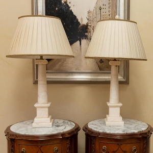 Marble Column Lamps - Pair