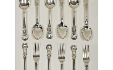 Matched set of six pairs of Victorian Scottish silver desser...